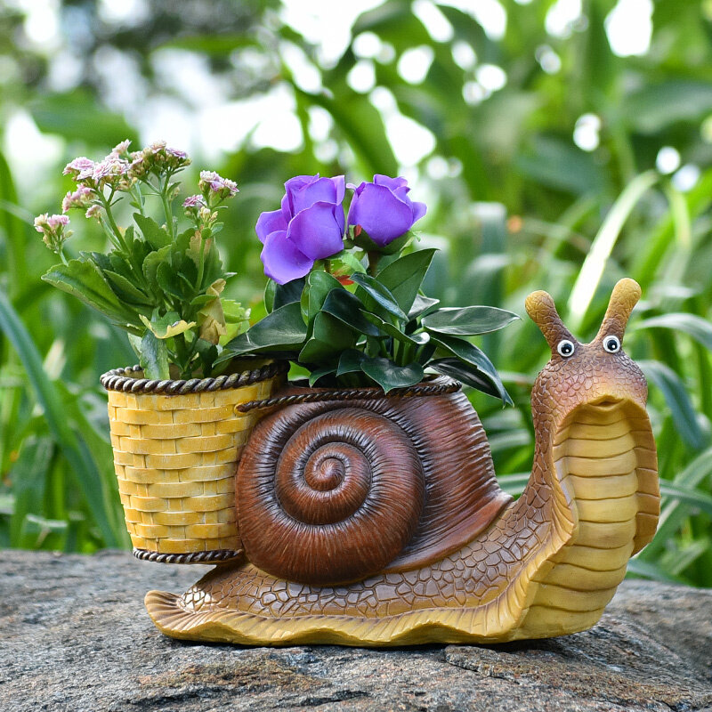 田园装饰蜗牛花缸小摆件户外花园阳台幼儿园草坪庭院造景动物花盆