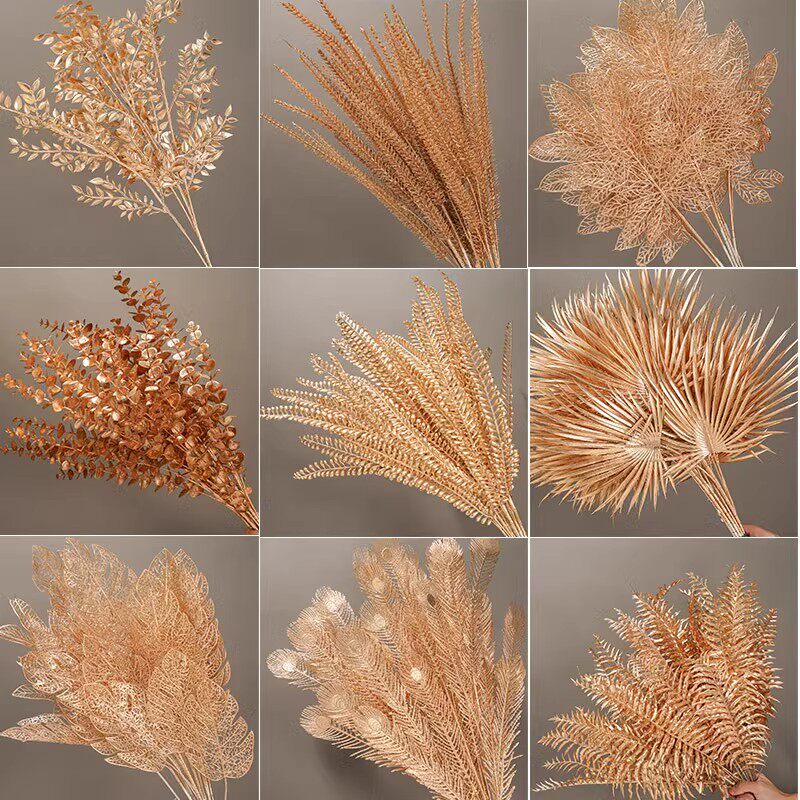 金色系叶子仿真花新年福桶插花diy材料发财果尤加利小扇叶花材