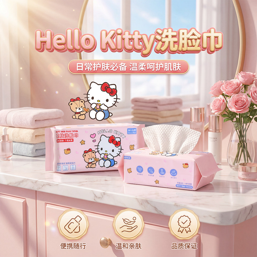 三丽鸥正版授权kitty一次性洗脸巾加大加厚珍珠纹干湿两用洁面巾,居家布艺,一次性洗脸巾/压缩毛巾,淘宝优惠券,粉丝福利购,淘宝优惠卷