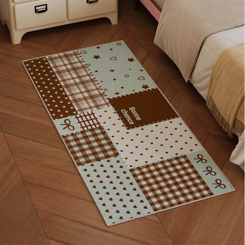 法式复古拼布风卧室床边地毯防滑