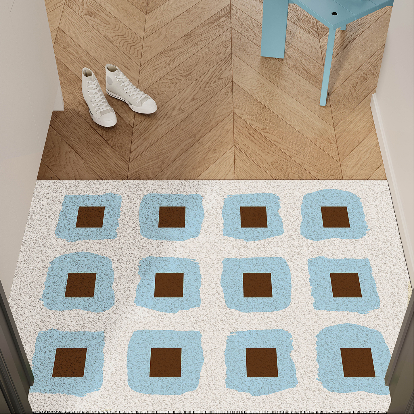 简约几何方块入户门地垫丝圈防滑