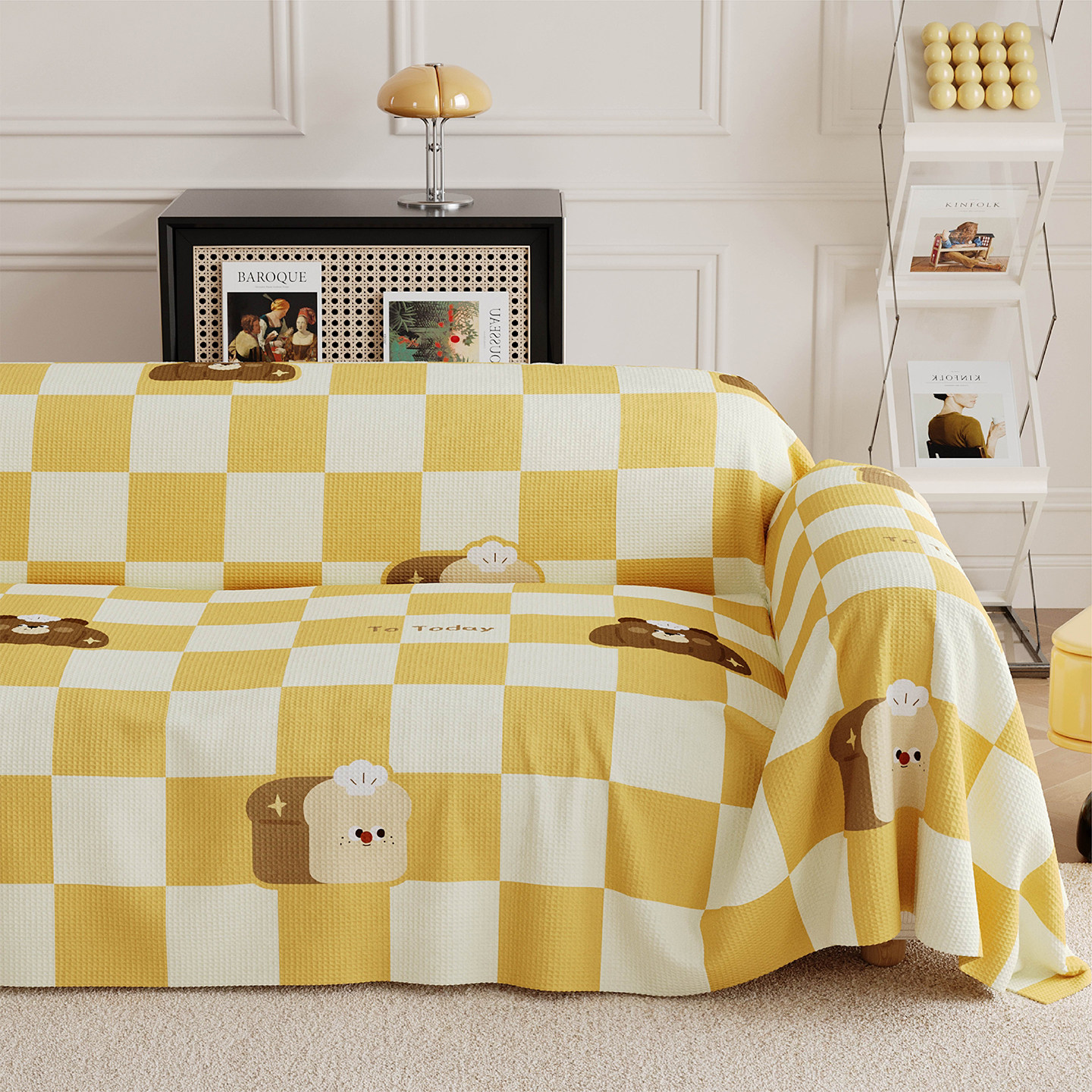 奶油风棋盘格沙发盖布巾全包防猫抓沙发垫防尘防水四季通用沙发套,居家布艺,沙发垫,淘宝优惠券,粉丝福利购,淘宝优惠卷