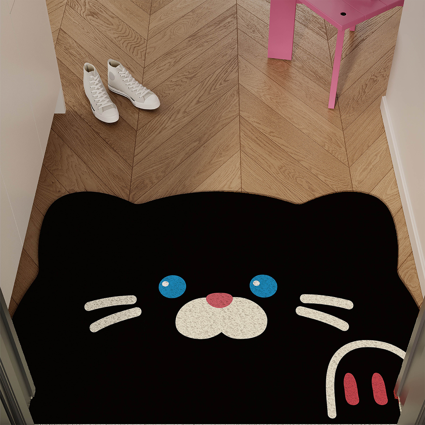 韩式卡通黑猫入户门地垫丝圈防滑