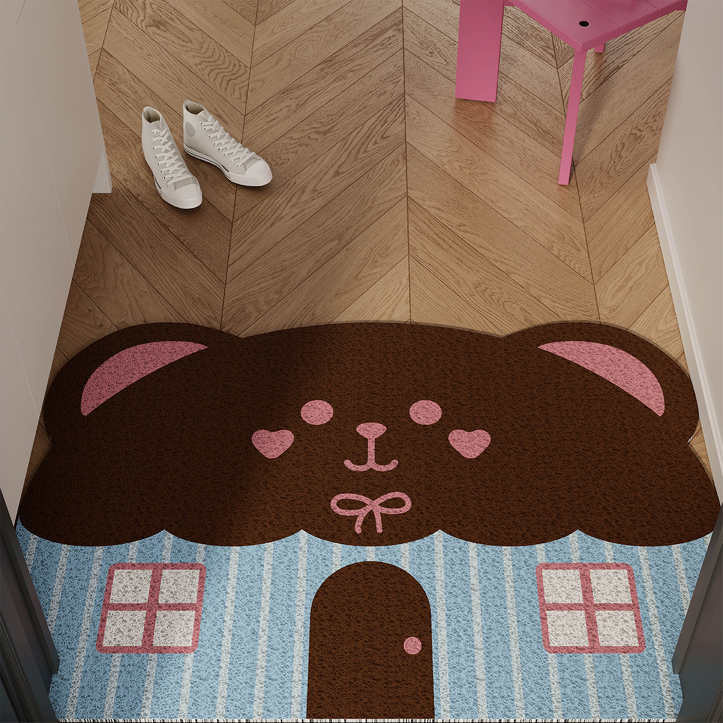 韩式卡通小熊入户门地垫丝圈防滑