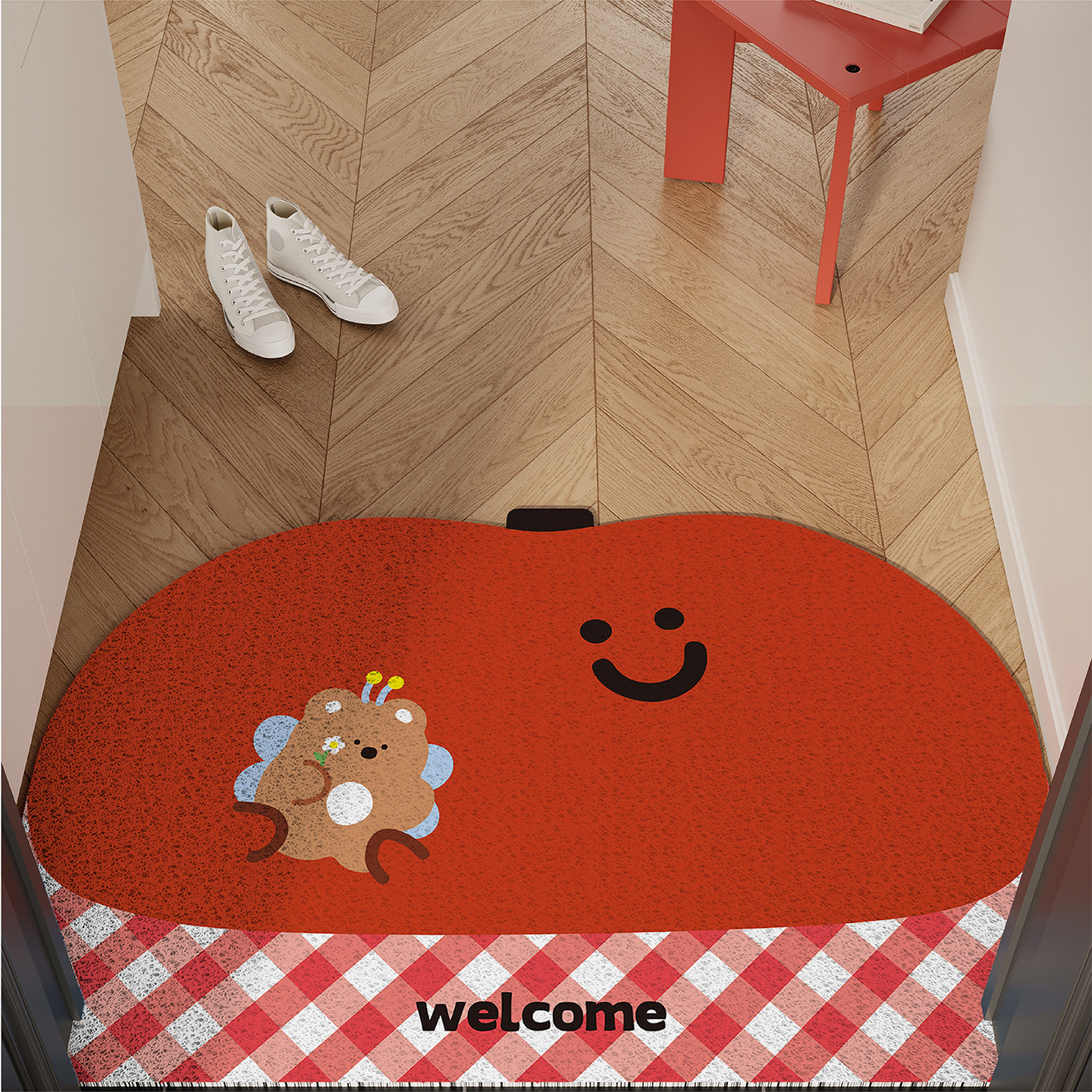 新年喜庆红苹果入户地垫丝圈防滑耐脏脚垫进门玄关门口地毯可裁剪,居家布艺,入户地垫,淘宝优惠券,粉丝福利购,淘宝优惠卷