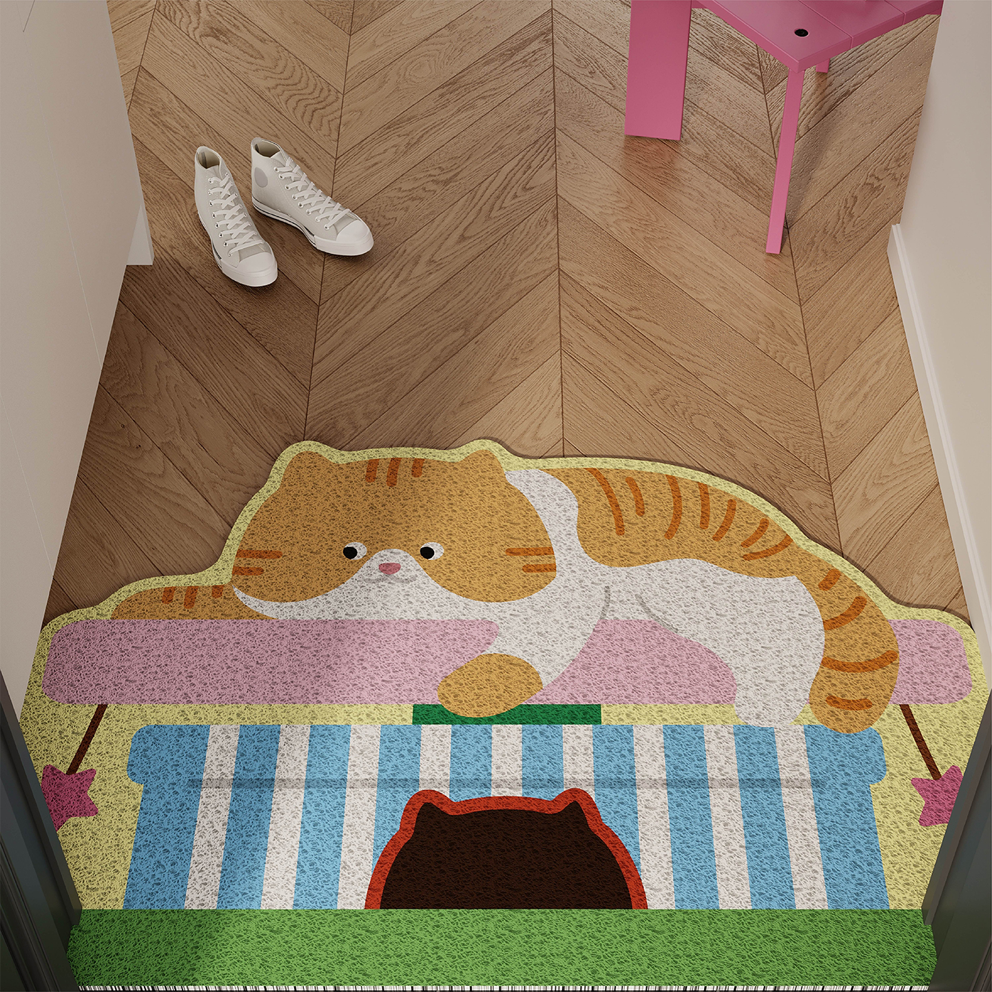 韩式可爱小猫入户门地垫丝圈防滑