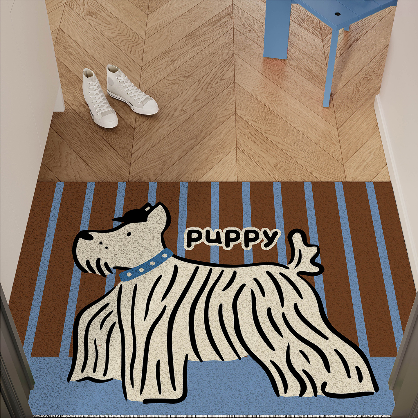 美拉德风长毛狗入户地垫丝圈防滑