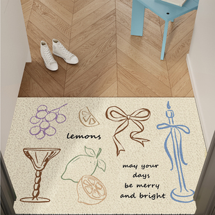 法式 手绘插画风入户地垫丝圈防滑耐脏脚垫进门大门口外地毯可裁剪