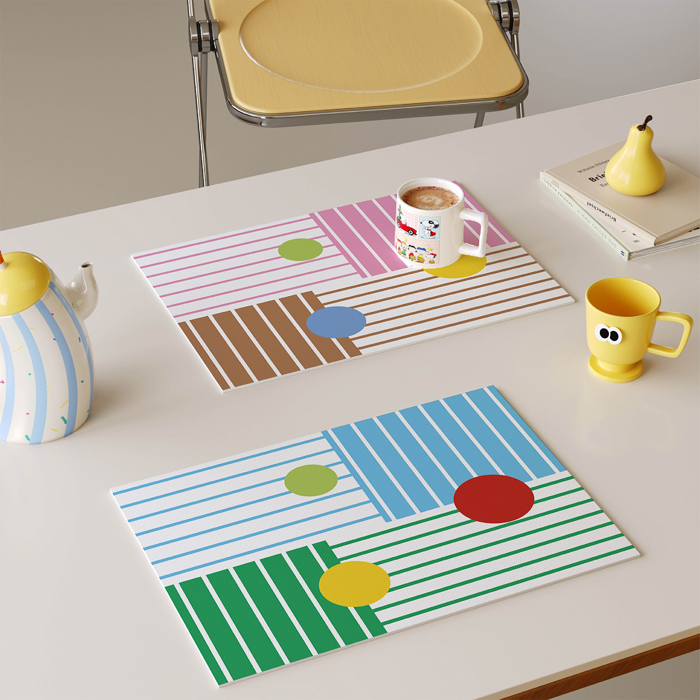 多巴胺撞色条纹西餐垫皮革防水防油防烫免洗高级感隔热垫小块杯垫,居家布艺,餐垫,淘宝优惠券,粉丝福利购,淘宝优惠卷