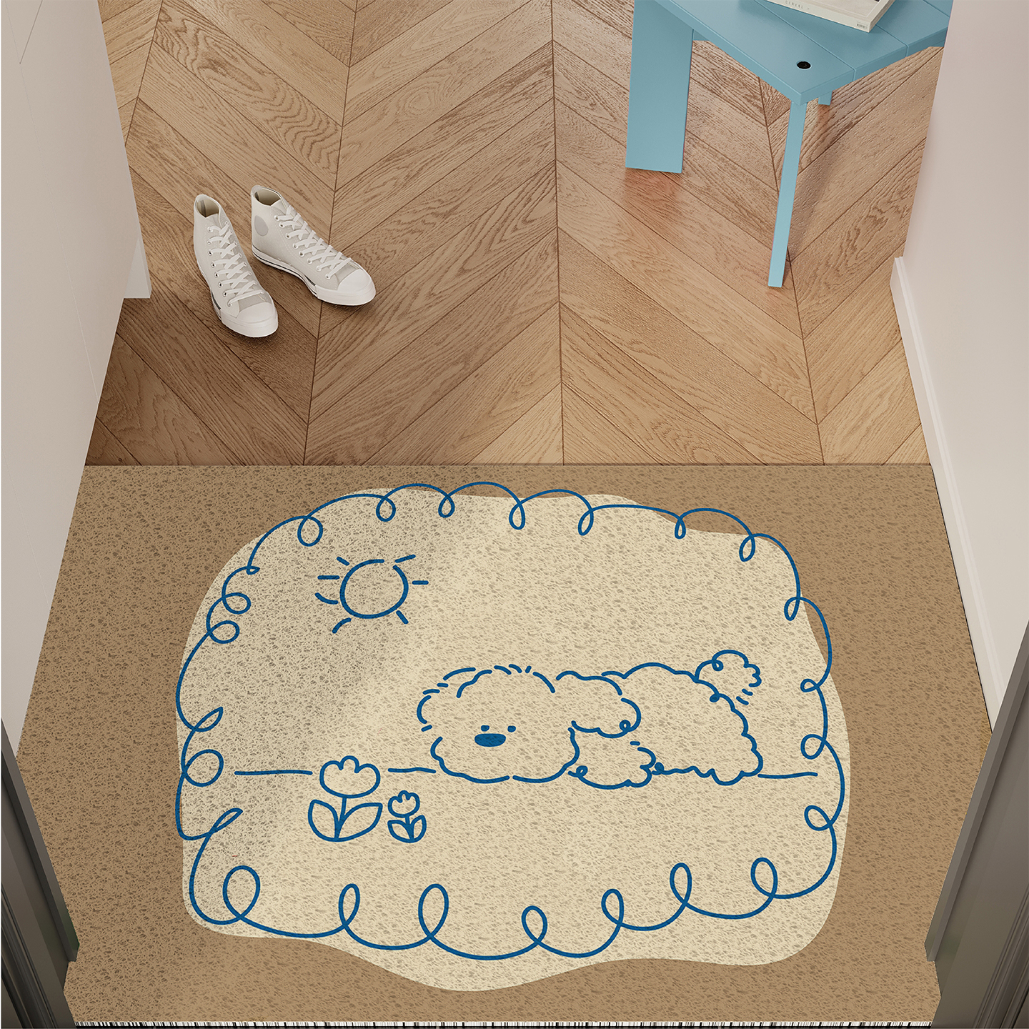 韩系手绘风小狗入户地垫丝圈防滑