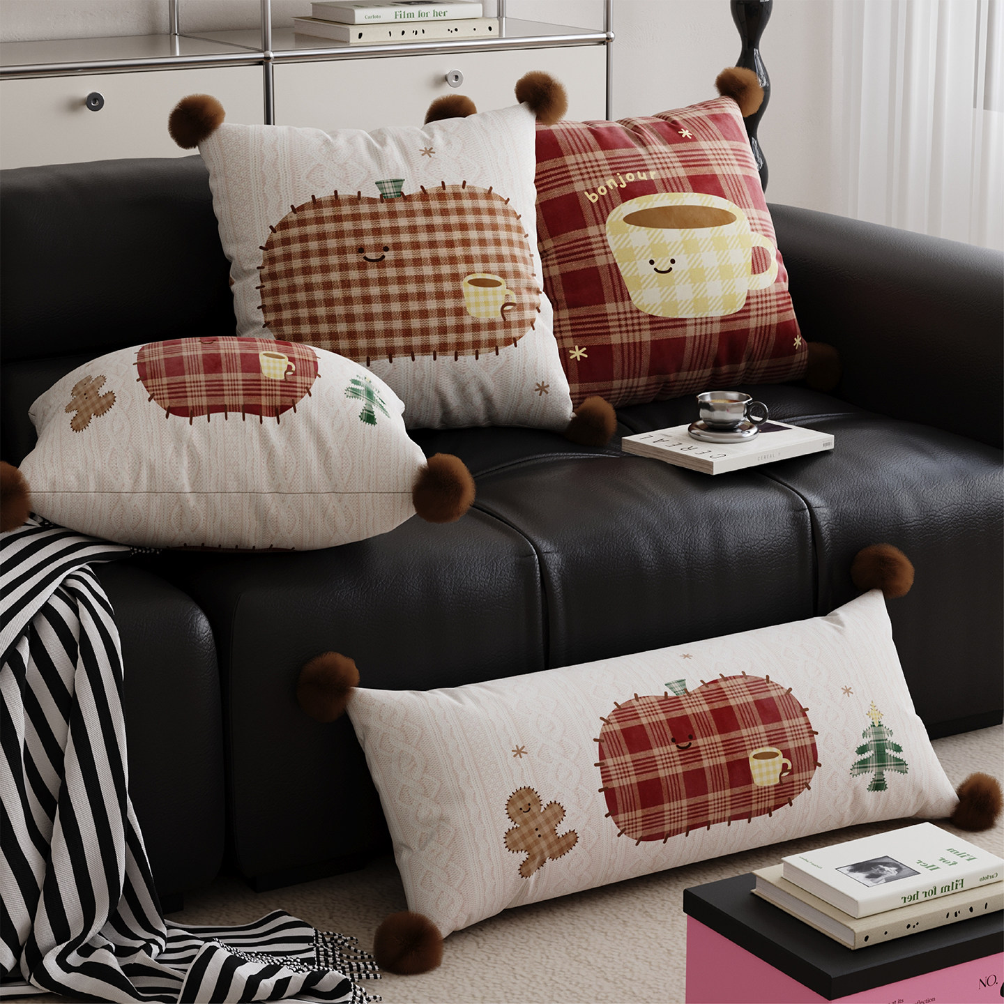 复古ins风新年格纹抱枕套客厅沙发靠垫睡觉长条抱枕床上靠背腰枕