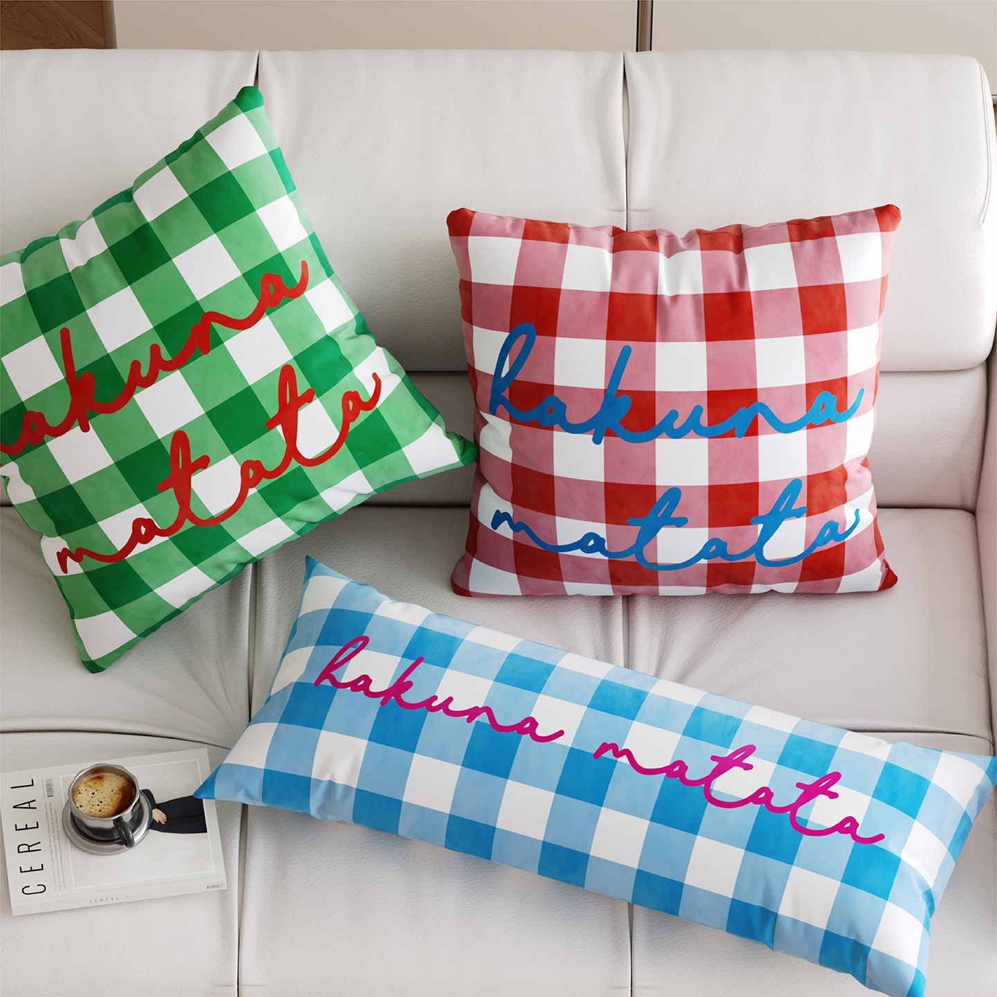 多巴胺彩色格纹抱枕套靠枕客厅沙发靠垫睡觉长条抱枕床上靠背腰枕,居家布艺,靠垫/抱枕,淘宝优惠券,粉丝福利购,淘宝优惠卷