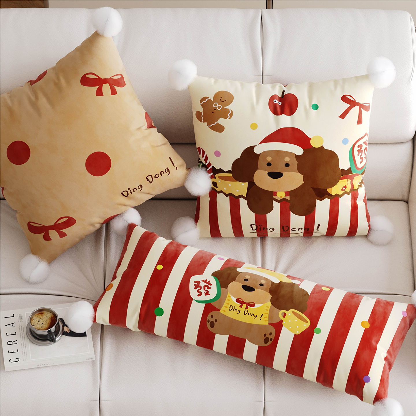 韩式圣诞小狗抱枕套靠枕客厅沙发大靠垫睡觉长条抱枕床上靠背腰枕