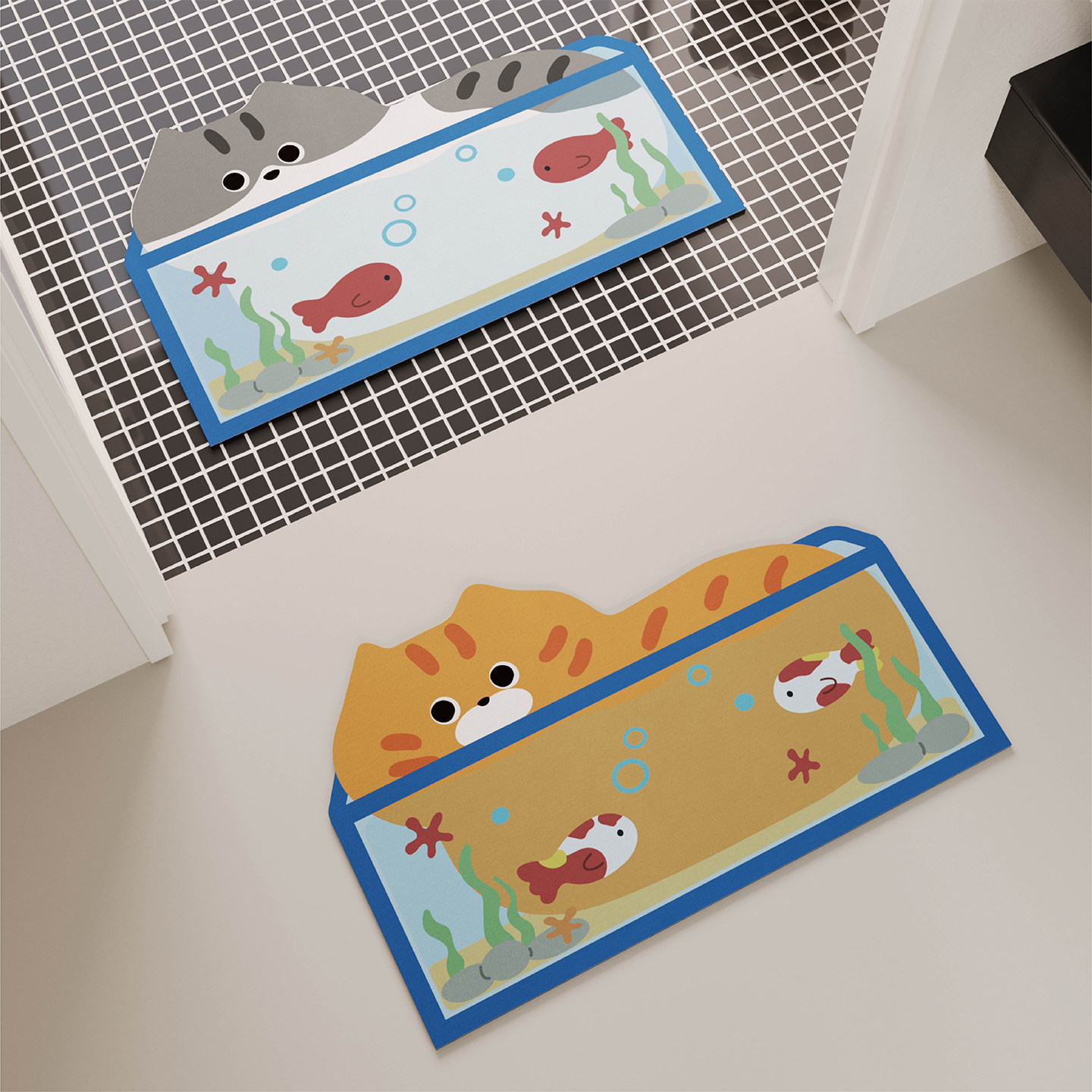 可爱卡通风猫咪浴室地垫硅藻泥吸水速干厕所卫生间门口防摔防滑垫,居家布艺,家用脚垫,淘宝优惠券,粉丝福利购,淘宝优惠卷