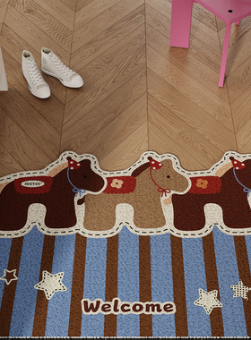 复古美拉德风马年入户地垫丝圈防滑耐脏脚垫玄关大门口地毯可裁剪
