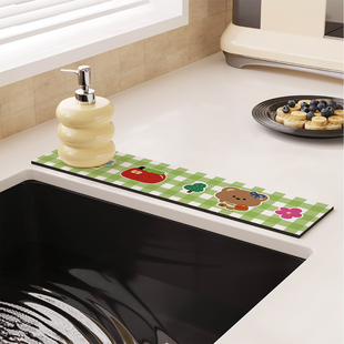 多巴胺苹果小熊水龙头吸水垫厨房台面洗手台窄边水槽沥水垫硅藻泥