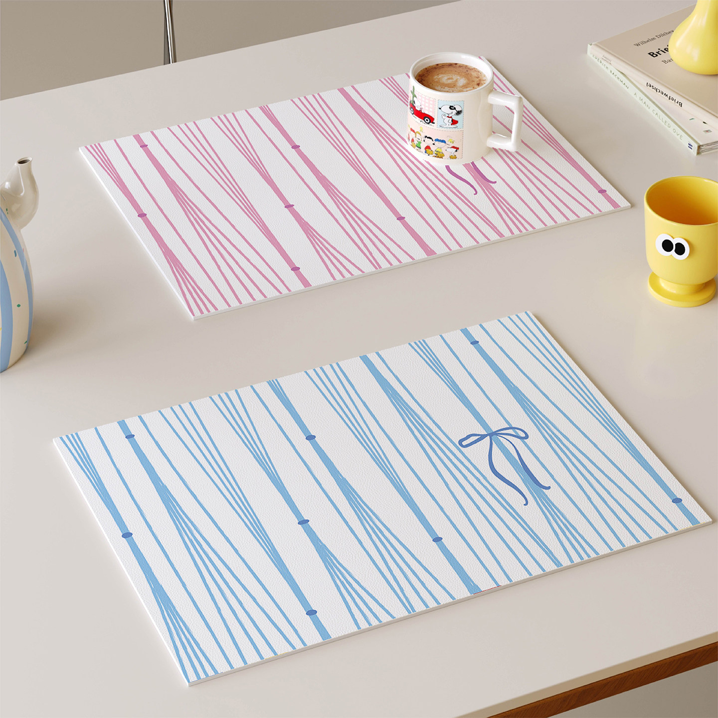 韩式条纹蝴蝶结西餐垫皮革防水防油防烫免洗高级感隔热垫小块杯垫,居家布艺,餐垫,淘宝优惠券,粉丝福利购,淘宝优惠卷