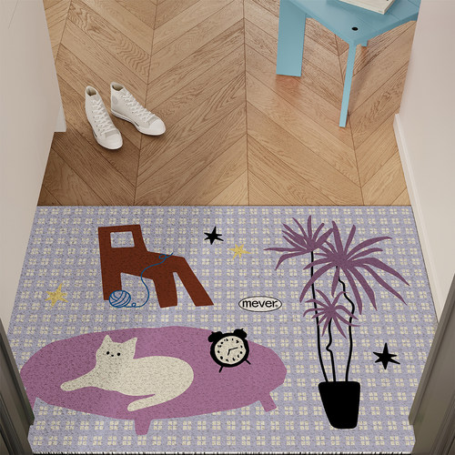 复古小猫丝圈防滑耐脏入户门地垫