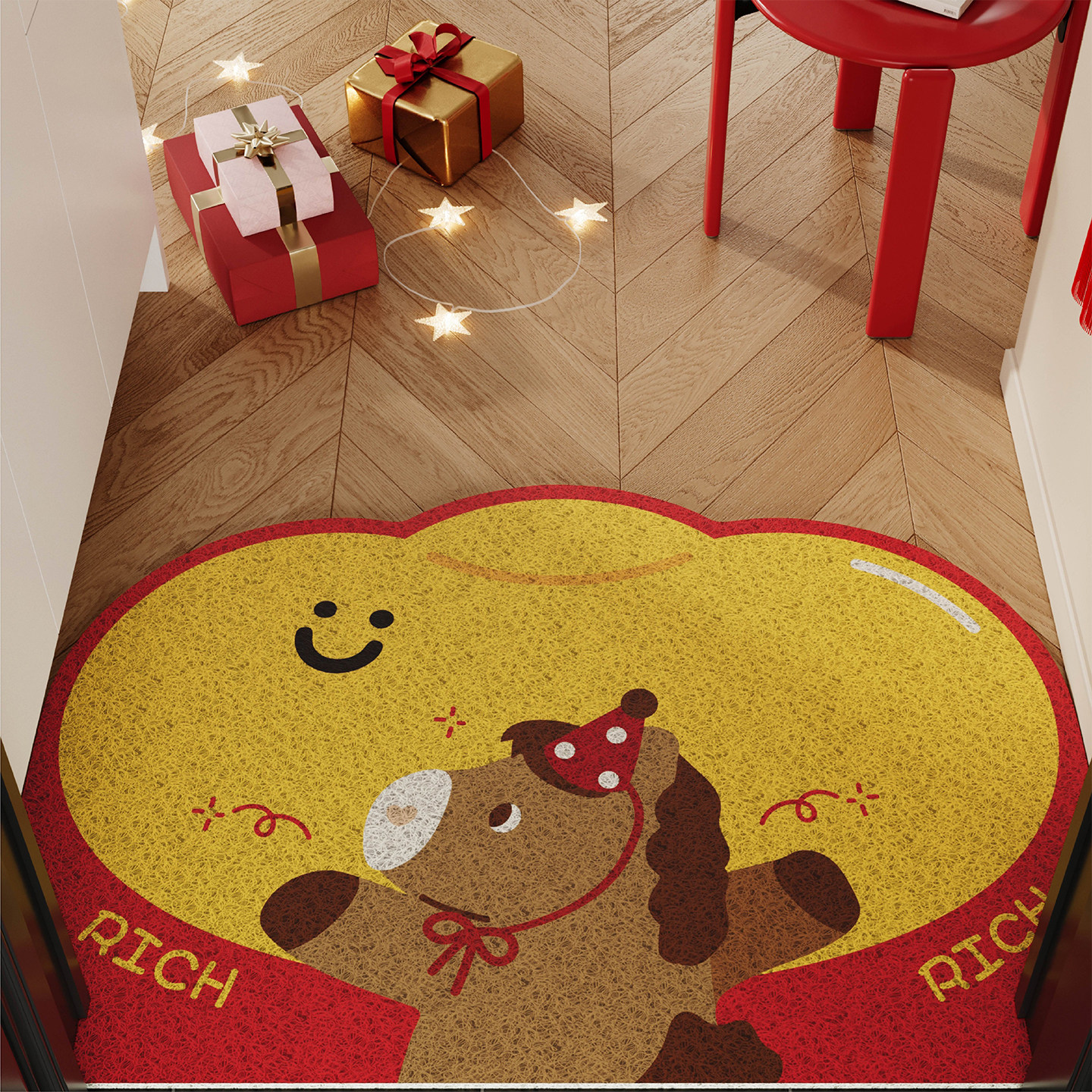 喜庆新年元宝小马入户地垫丝圈防滑耐脏脚垫玄关大门口地毯可裁剪,居家布艺,入户地垫,淘宝优惠券,粉丝福利购,淘宝优惠卷