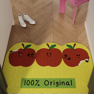 卡通苹果半圆形入户地垫丝圈防滑耐脏脚垫进门玄关门口地毯可裁剪