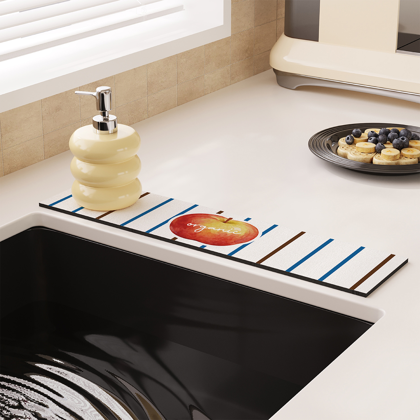 简约条纹苹果水龙头沥水垫吸水垫