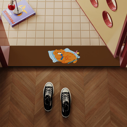 复古卡通橘猫门槛石地垫吸水防滑