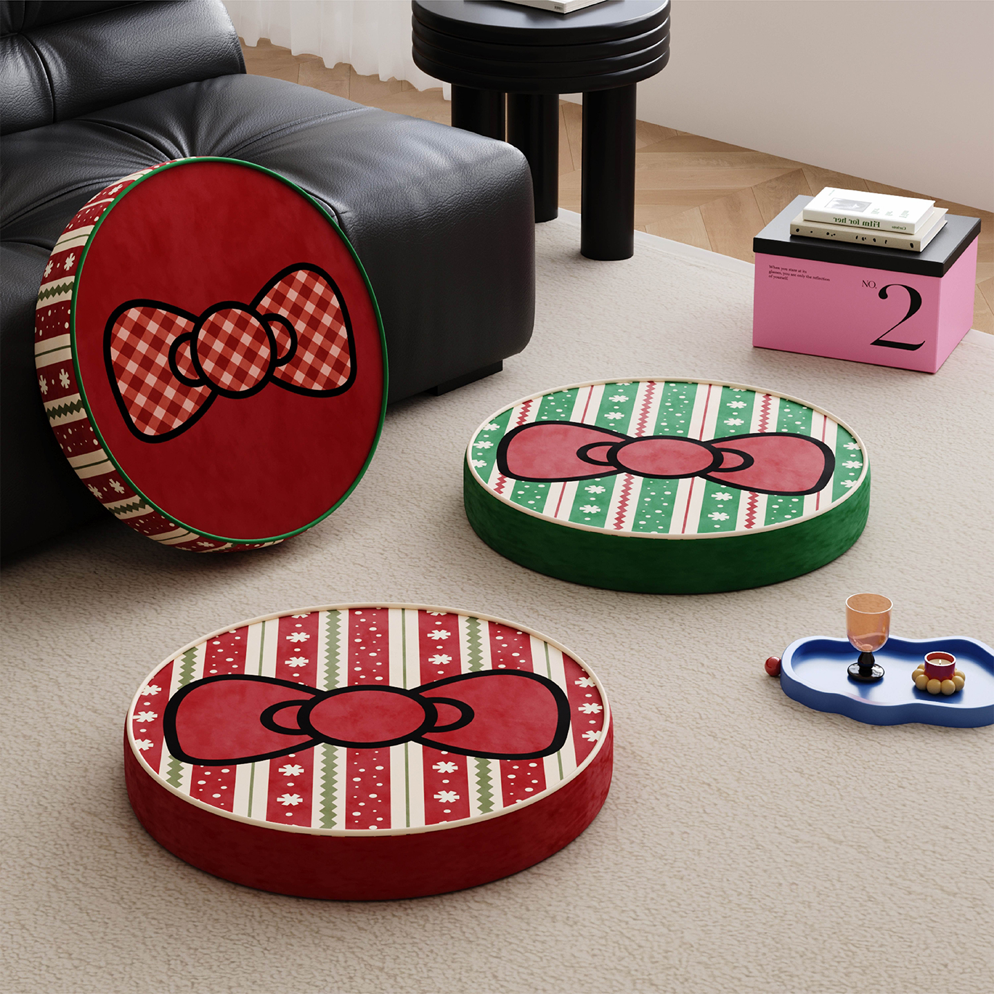 圣诞节喜庆蝴蝶结蒲团榻榻米坐垫