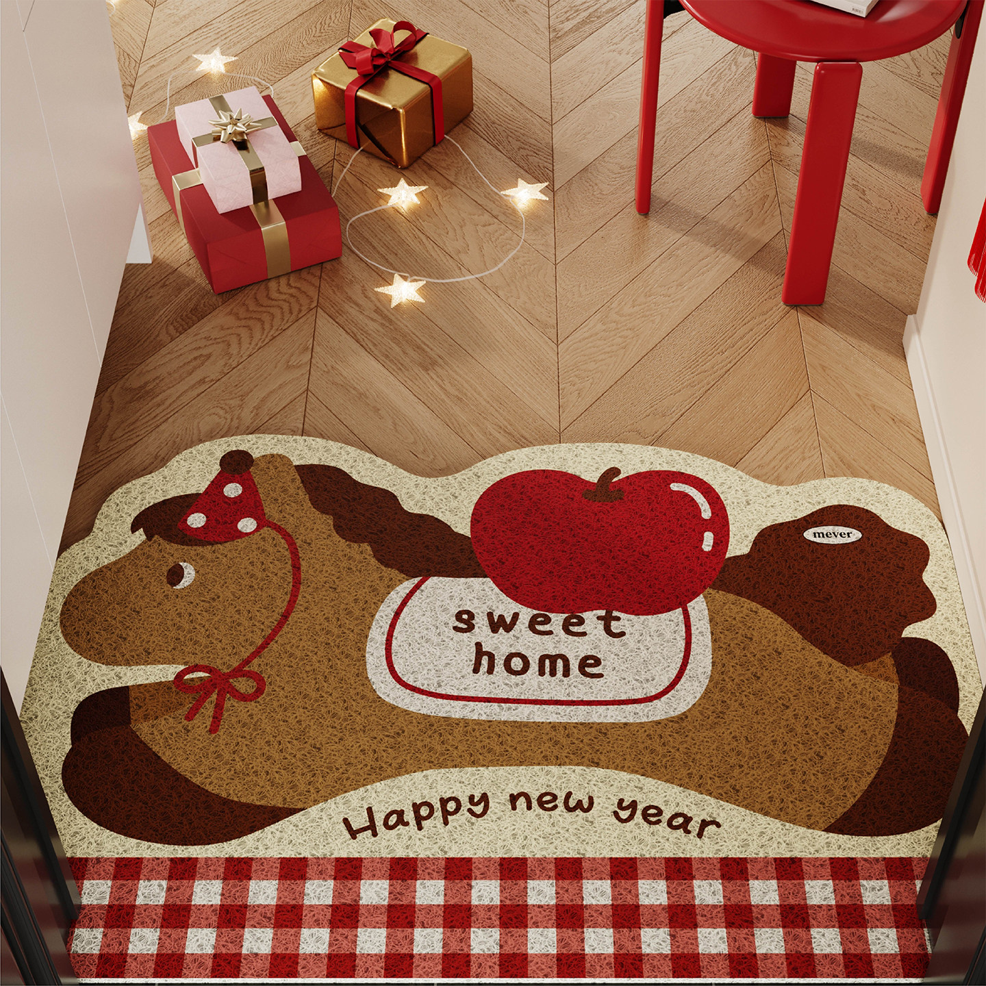 马年喜庆卡通小马入户地垫丝圈防滑耐脏脚垫玄关大门口地毯可裁剪,居家布艺,入户地垫,淘宝优惠券,粉丝福利购,淘宝优惠卷