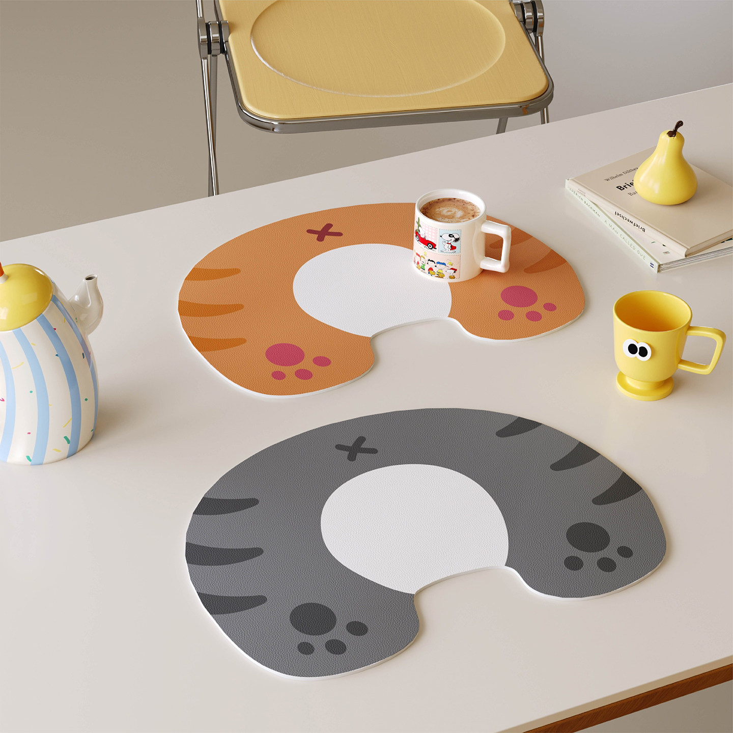 韩式卡通小猫西餐垫皮革防水防油防烫免洗高级感隔热桌垫小块杯垫,居家布艺,餐垫,淘宝优惠券,粉丝福利购,淘宝优惠卷