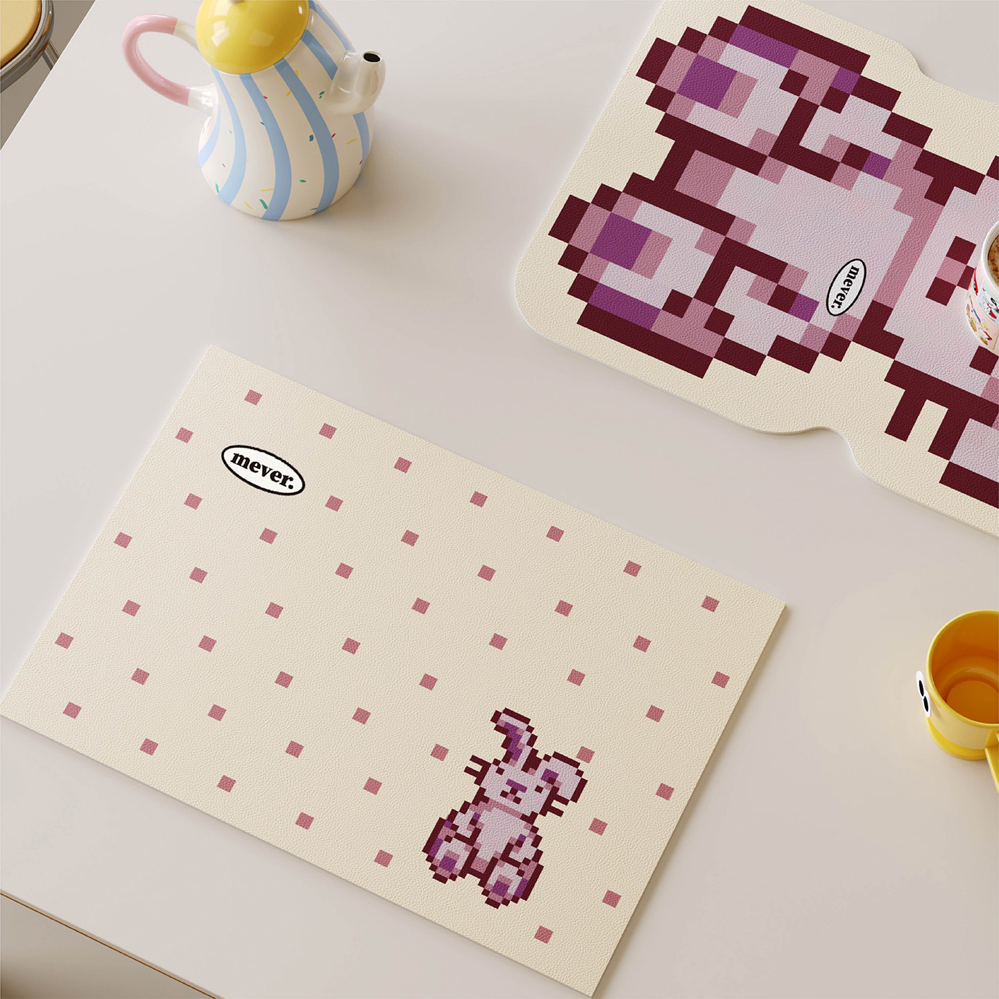 像素小兔粉色皮革西餐垫防水防油防烫免洗高级感隔热桌垫小块杯垫,居家布艺,餐垫,淘宝优惠券,粉丝福利购,淘宝优惠卷