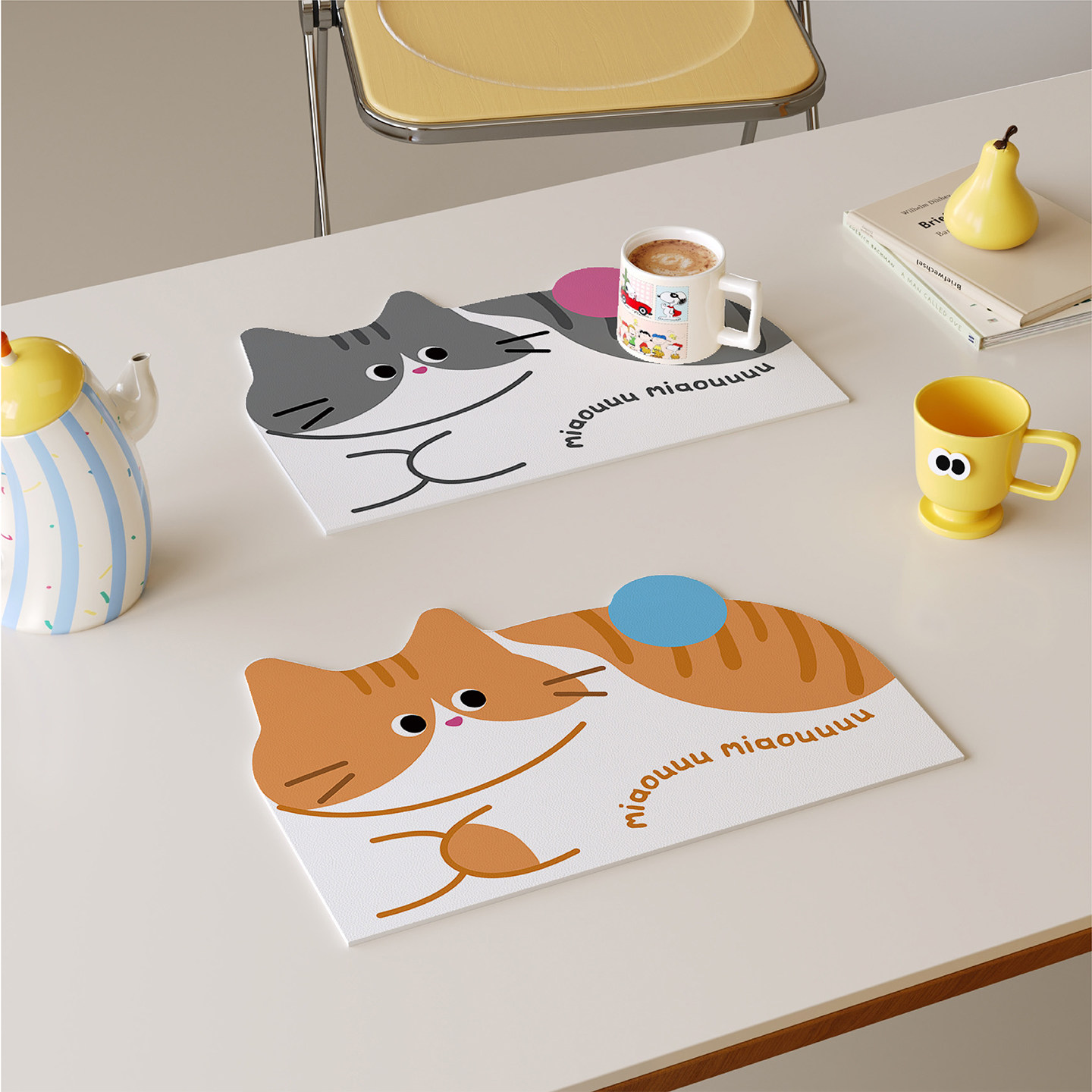 韩式ins风猫咪餐垫皮革防水防油防烫免洗高级感隔热桌垫小块杯垫,居家布艺,餐垫,淘宝优惠券,粉丝福利购,淘宝优惠卷