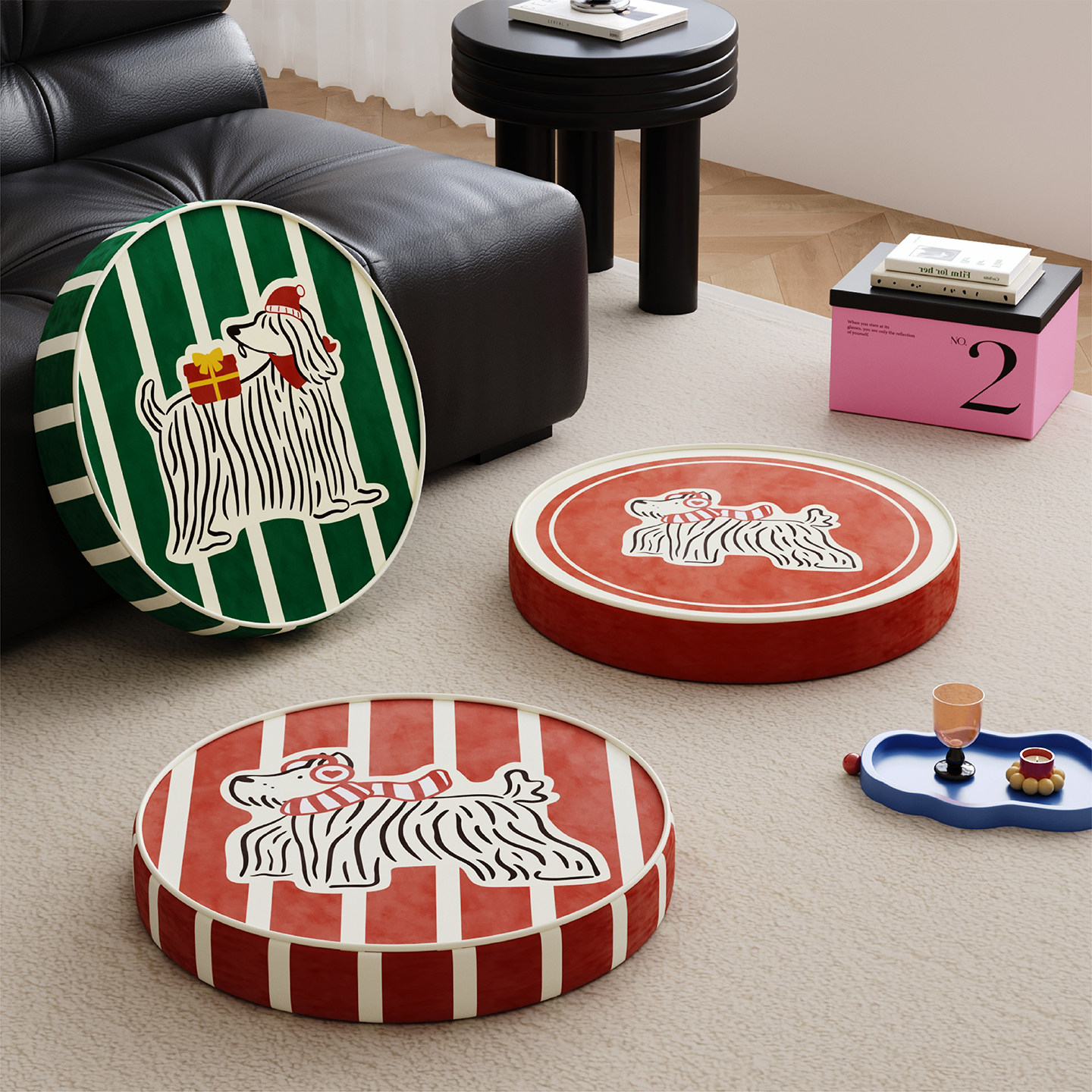 红色喜庆圣诞长毛狗蒲团客厅地上看书坐垫懒人阳台榻榻米坐墩椅垫,居家布艺,蒲团,淘宝优惠券,粉丝福利购,淘宝优惠卷