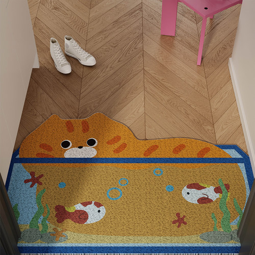 可爱卡通风橘猫入户地垫丝圈防滑