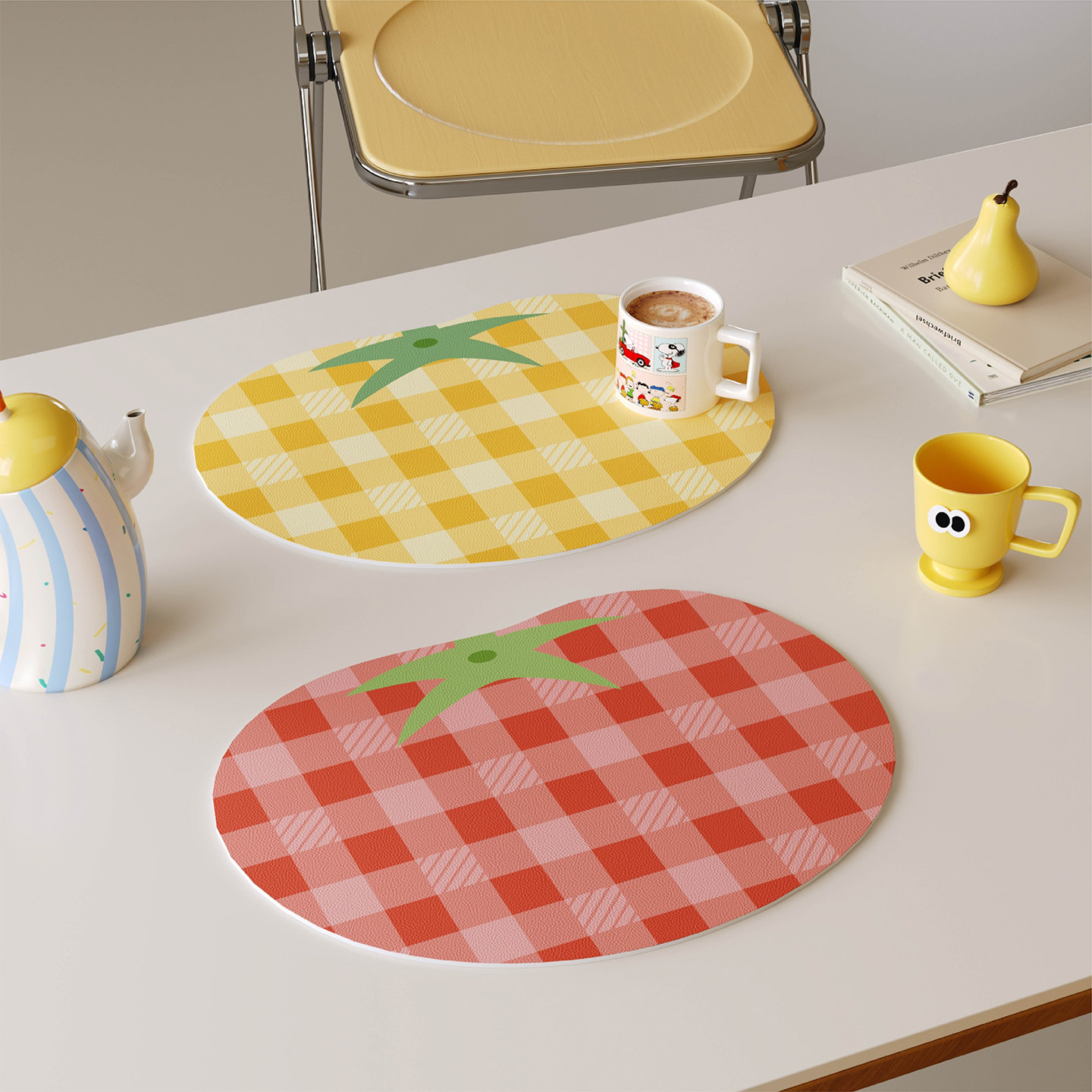 多巴胺格子番茄西餐垫皮革防水防油防烫免洗高级感隔热垫小块杯垫,居家布艺,餐垫,淘宝优惠券,粉丝福利购,淘宝优惠卷