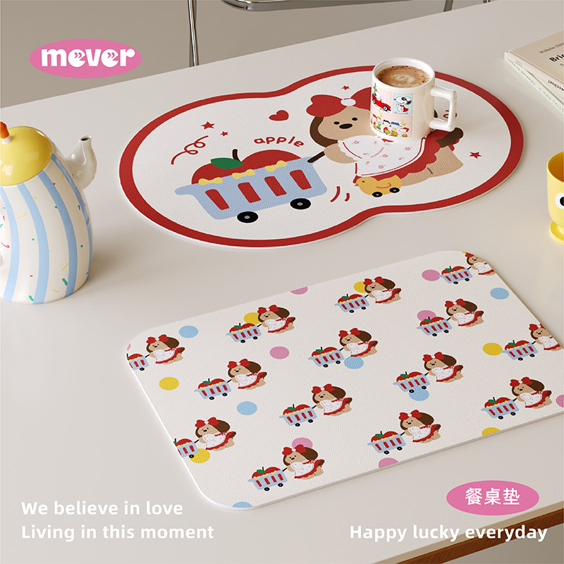 苹果小狗ins风皮革西餐垫吧台桌垫防水防油易清洗隔热餐桌垫杯垫,居家布艺,餐垫,淘宝优惠券,粉丝福利购,淘宝优惠卷
