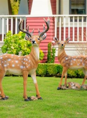 仿真梅花鹿摆件动物玻璃钢花园家居饰品公园田园庭院草坪雕塑模型