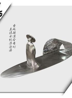 不锈钢镂空帆船抽象人物水景仿真诗人乘船售楼部景观大型定制雕塑