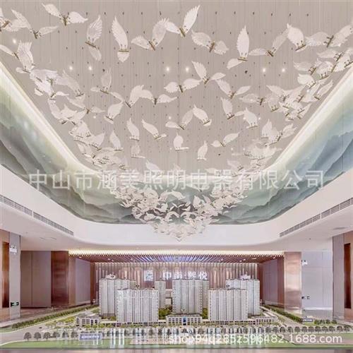酒店会所楼梯间售楼处小鸟吊灯软装羽毛天使翅膀小鸟创意装饰吊灯