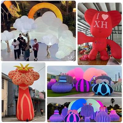 大型商场户外美陈充气发光花朵气模布朗熊卡通怪兽奇异模型定制