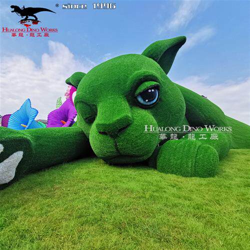 逼真大型仿真绿植微景观工艺玩具绿雕手工草坪卡通猫咪摆件美陈.
