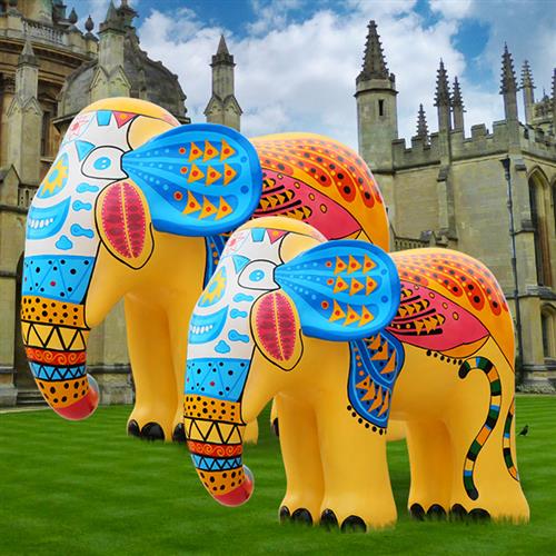 大型玻璃钢彩绘大象雕塑户外商场景区游乐园招财仿真动物摆件装饰