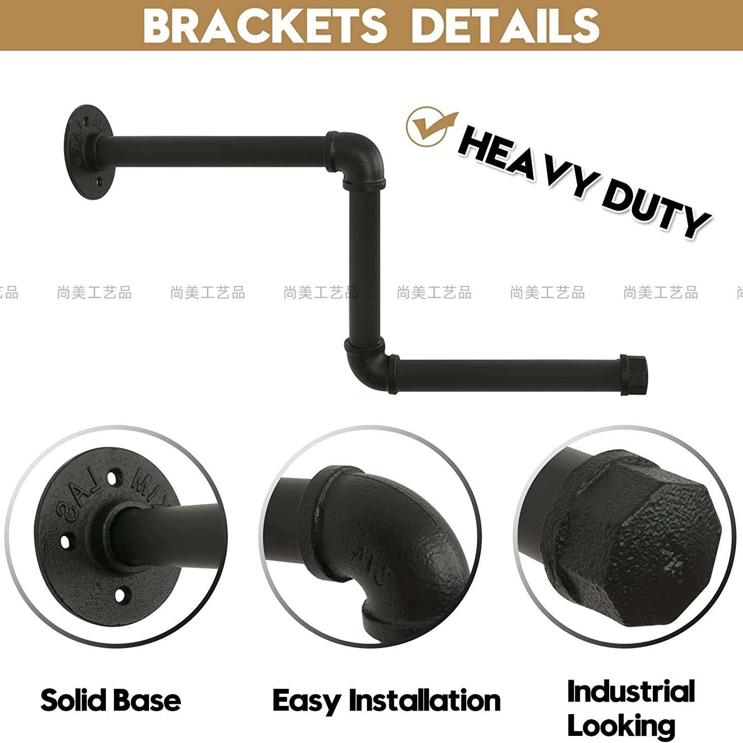 墙上壁挂式Z型衣帽架工业风铁艺黑色水管置物架家居侧挂式挂衣架
