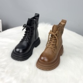 欧洲站真皮厚底马丁靴女2025新款 秋冬季 英伦风超火复古双拉链短靴