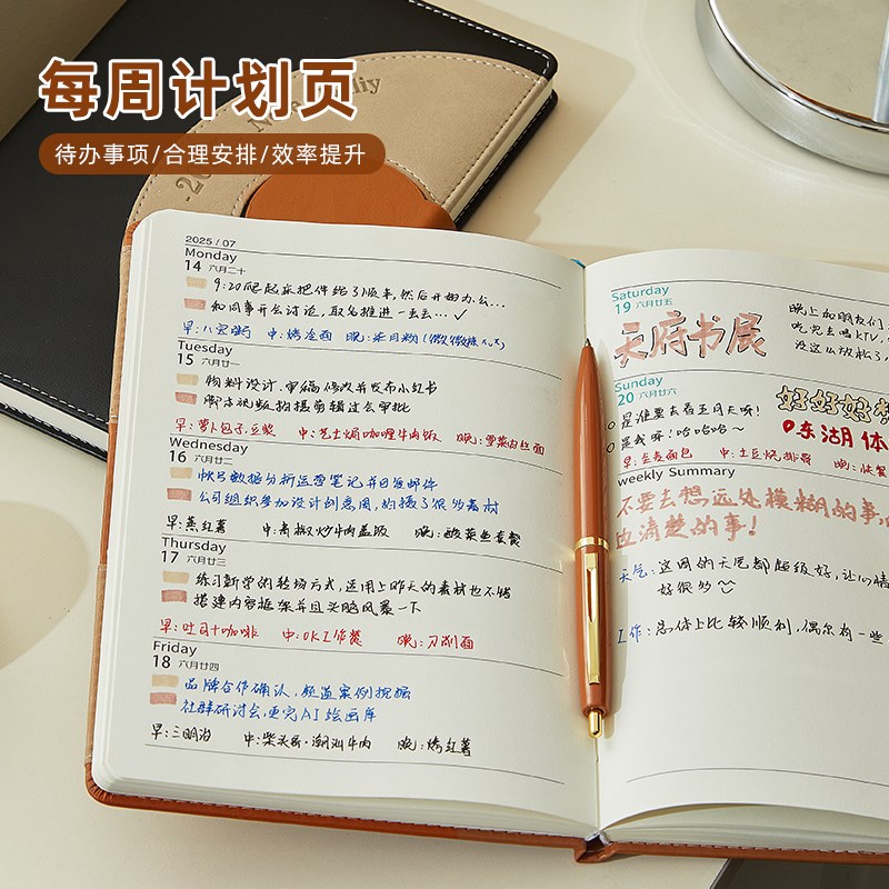 2025年日程本新款周计划工l作会议打卡本商务日历记事本时间管理