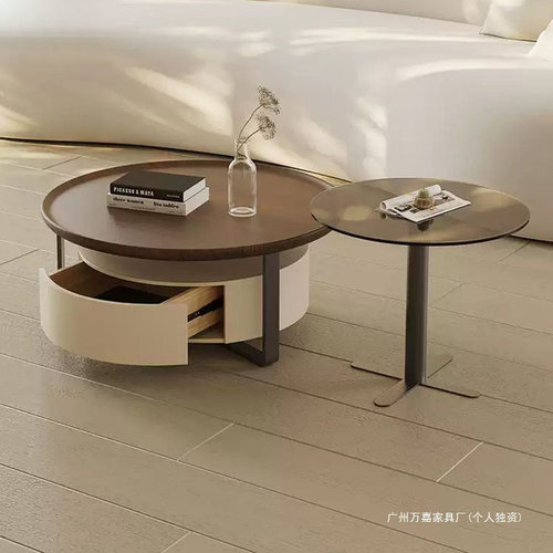 茶几客厅轻奢新款小户型简约现代家用创意设计师旋转大小圆形组合