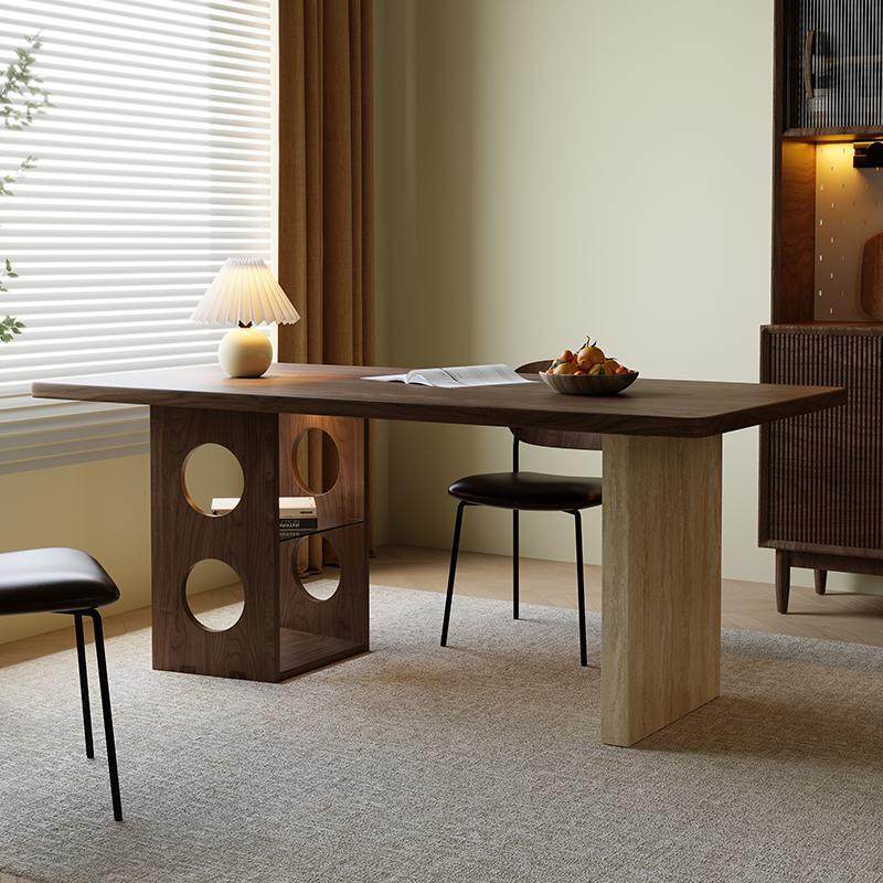 法式复古实木餐桌家用小户型餐厅吃饭桌设计师中古长方形岩板餐台