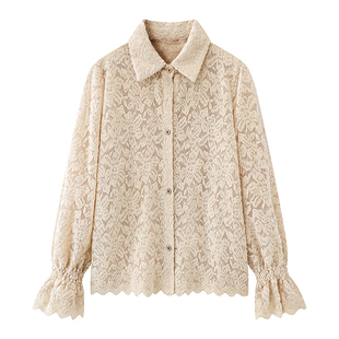 【艾薇严选】蕾丝镂空慵懒风宽松百搭叠穿内搭衬衫长袖上衣