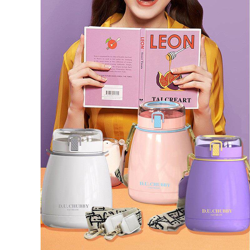 1000ML大容量304不锈钢保温杯成人儿童背带大肚吸管杯保温杯