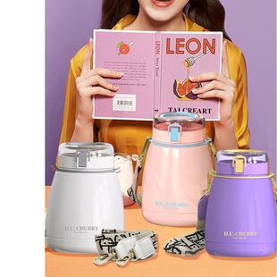 1000ML大容量304不锈钢保温杯成人儿童背带大肚吸管杯保温杯