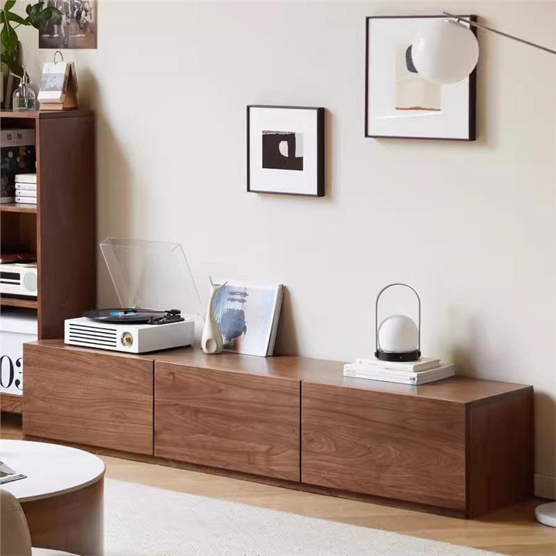 简约北美黑胡桃木电视柜北欧樱桃木全实木视听柜客厅落地收纳储物